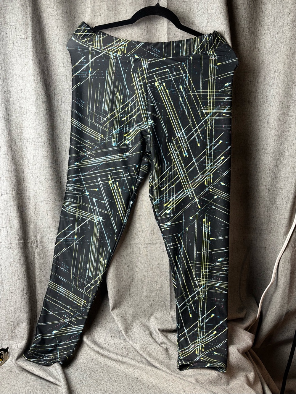 Womens Black Graphic Active Leggings with Neon Stripe Print